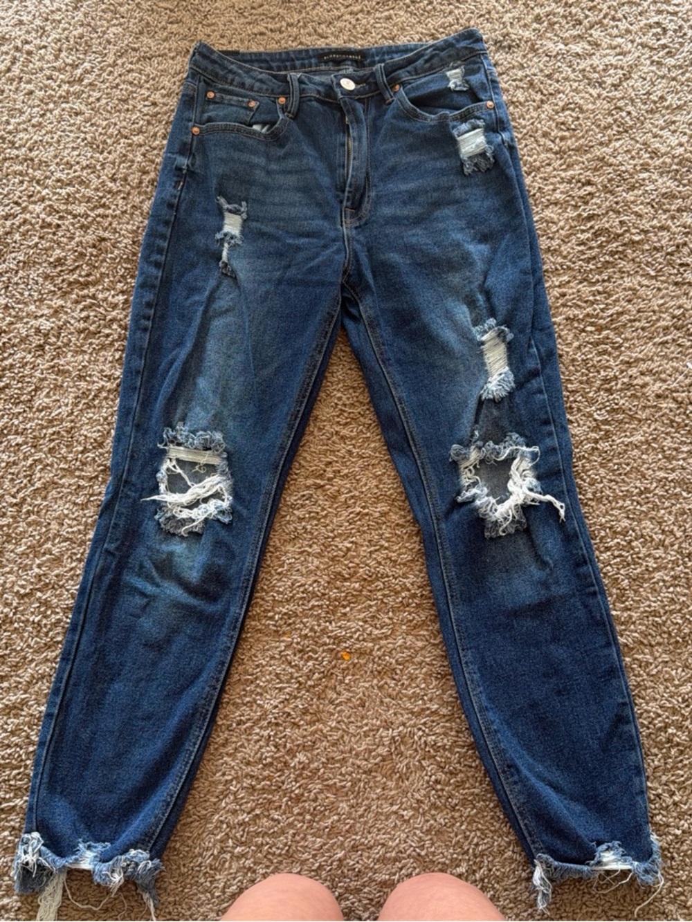 Almost Famous Dark Blue Distressed Boyfriend Jeans